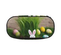 Estuche de madera con diseño de conejo de Pascua y hierba, práctico y ligero, para maquillaje, escuela, viajes, oficina, uso versátil, Black, Talla única, Organizador de bolsas