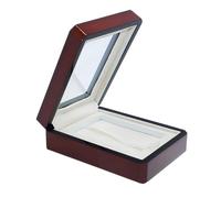 Estuche de madera para 1 tarjeta dorada con tapa transparente y acabado de terciopelo beige