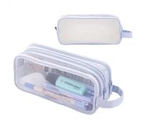 Estuche de malla para lápices, estuche grande transparente con 2 compartimentos y cremallera, bolsa transparente para lápices para escuela, universidad, oficina en casa, estuches para exámenes para