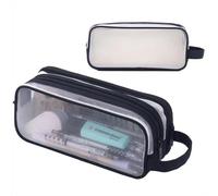 Estuche de malla para lápices, estuche grande transparente con 2 compartimentos y cremallera, bolsa transparente para lápices para escuela, universidad, oficina en casa, estuches para exámenes para