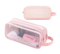 Estuche de malla para lápices, estuche grande transparente con 2 compartimentos y cremallera, bolsa transparente para lápices para escuela, universidad, oficina en casa, estuches para exámenes para