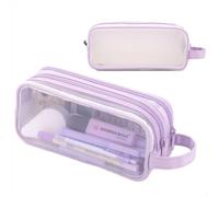 Estuche de malla para lápices, estuche grande transparente con 2 compartimentos y cremallera, bolsa transparente para lápices para escuela, universidad, oficina en casa, estuches para exámenes para