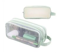 Estuche de malla para lápices, estuche grande transparente con 2 compartimentos y cremallera, bolsa transparente para lápices para escuela, universidad, oficina en casa, estuches para exámenes para