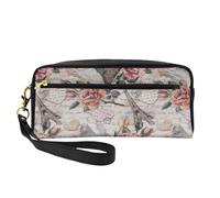 Estuche de maquillaje con diseño de la Torre Eiffel de París con diseño de flores para niñas, estudiantes, bolsa de cosméticos para escuela, oficina, viajes