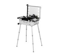 Estuche de maquillaje con espejo y luces, organizador de viaje para artistas profesionales, estación de salón de belleza de aluminio, rayas negras, Rayas plateadas, 52x40x22.5cm