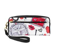 Estuche de maquillaje con estampado de labios y amor con corazón rojo para niñas, estudiantes, bolsa de cosméticos para escuela, oficina, viajes