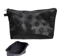 Estuche De Maquillaje Con Forma De Cabeza De Muerte - 22 X 18 X 13.5 Cm, Estuche De Maquillaje Impermeable De Cuero De La PU, Kits De Inodoro Con Dibujos De Cráneo De Vacaciones, Bolsas Esenciales De