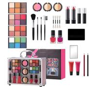 Estuche de maquillaje con maletín, sombras de ojos, lápiz labial, rubor impermeable - Kit de maquillaje completo | Hogar, vacaciones, oficina, desplazamientos profesionales, escenario, veladas,