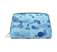 Estuche de maquillaje de cuero con estampado de estrellas brillantes azules, pequeño estuche de maquillaje para bolso, bolsa de cosméticos, bolsa de aseo para mujer, Estampado de lunares azules, talla