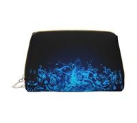 Estuche de maquillaje de cuero con estampado de flores de flores, pequeño bolso de mano de maquillaje bolsa de aseo bolsa de viaje para mujer, Notas musicales azules, talla única