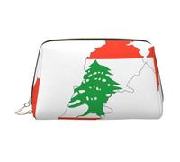 Estuche de maquillaje de mano con diseño de mapa de la bandera del Líbano, espacioso organizador de artículos de tocador diseñado para brochas y artículos de tocador, Gold, One Size
