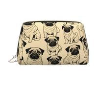 Estuche de maquillaje de mano con estampado de perro carlino, espacioso organizador de artículos de tocador diseñado para cepillos y artículos de tocador, Gold, One Size