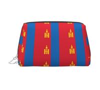 Estuche de maquillaje de mano con la bandera de Mongolia, espacioso organizador de artículos de tocador diseñado para brochas y artículos de tocador, Silver, One Size