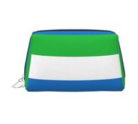 Estuche de maquillaje de mano con la bandera de Sierra Leona, espacioso organizador de artículos de tocador diseñado para brochas y artículos de tocador, Silver, One Size