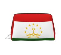 Estuche de maquillaje de mano impreso con la bandera de Tayikistán, espacioso organizador de artículos de tocador diseñado para brochas y artículos de tocador, Silver, One Size