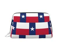 Estuche de maquillaje de mano impreso con la bandera de Texas, organizador espacioso diseñado para brochas y artículos de tocador, Silver, One Size