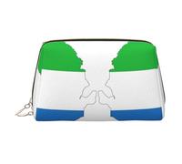 Estuche de maquillaje de mano impreso con mapa de la bandera de Sierra Leona, espacioso organizador de artículos de tocador diseñado para brochas y artículos de tocador, Gold, One Size