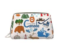 Estuche de maquillaje de mano impreso con símbolos e iconos de Canadá, espacioso organizador de artículos de tocador diseñado para brochas y artículos de tocador, Gold, One Size