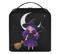 Estuche de maquillaje de pie, diseño de bruja y cuervo, estrella morada, pagano