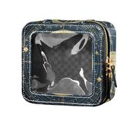Estuche de maquillaje de piel transparente para mujer, diseño de tarot y astrología, color azul y dorado, Astrología del tarot azul y dorado, 1 size