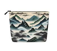 Estuche de Maquillaje de una Sola Capa con Aspecto de Lino y Cremallera con diseño de Nubes y montañas Que Garantiza Tus Necesidades diarias o de Viaje