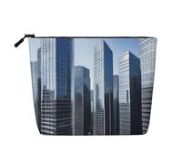 Estuche de Maquillaje de una Sola Capa con Aspecto de Lino y Cremallera con diseño de Rascacielos Modernos Que Cubre Tus Necesidades diarias o de Viaje