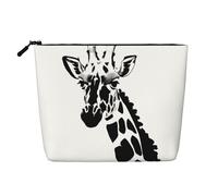 Estuche de Maquillaje de una Sola Capa con Aspecto de Lino y diseño de Jirafa en Blanco y Negro con Cremallera Que Cubre Tus Necesidades diarias o de Viaje