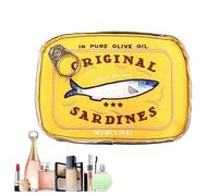 Estuche de maquillaje - de viaje en forma de sardina enlatada - Estuche de almacenamiento estético de gran capacidad para artículos de tocador - cosmética divertida, amarillo, Se référer