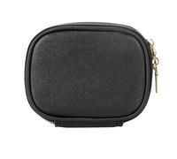 Estuche de maquillaje de viaje LED, espejo luminoso integrado con 3 brillos ajustables, recargable por USB, organizador compacto de material PU, soporte para cepillo incluido, estilo colegiala negro