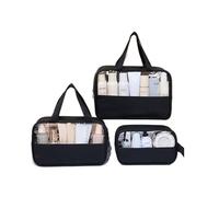 Estuche de maquillaje de viaje portátil para mujer, bolsa de maquillaje transparente de gran capacidad, neceser multifunción impermeable, Negro 3 piezas., One Size
