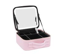 Estuche de maquillaje grande para mujer de PU con 4K espejo y LED, 3 colores LED, luz ajustable, 26 x 23 x 11 cm, color rosa, rosa, 26 * 23 * 11cm, Modern