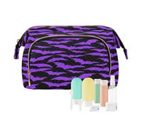 Estuche de maquillaje para cosméticos, diseño de bruja espeluznante, murciélagos morados, con cremallera, cartera para dinero en efectivo para mujer, organizador de cosméticos