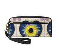 Estuche de maquillaje pequeño con diseño de corazón y sol, estuche de doble cara de piel sintética