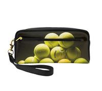 Estuche de maquillaje pequeño con diseño de esquema de tenis, estuche de doble cara de piel sintética