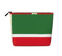 Estuche de maquillaje portátil con bandera de la República de Chechenia, cáñamo falso, organizador de viaje para mujer, bolsa de gran capacidad con cremallera