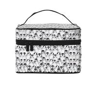 Estuche de maquillaje portátil con estampado de pingüinos lindos y versátiles con cremallera para bolsa de maquillaje de poliéster de gran capacidad, color negro, talla única, Negro, One Size