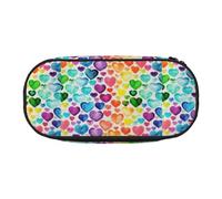 Estuche de maquillaje portátil de alta capacidad con estampado de corazones arcoíris para estudiantes, adolescentes y adultos, Black, Talla única, Organizador de bolsas