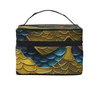 Estuche de maquillaje portátil de viaje con estampado de escamas de dragón, versátil con cremallera, para bolsa de maquillaje, poliéster, color negro, talla única, Negro, One Size
