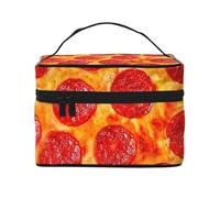 Estuche de maquillaje portátil de viaje con estampado de pizza y pepperoni en 3D, versátil, para bolsa de maquillaje, gran capacidad, poliéster, color negro, talla única, Negro, One Size