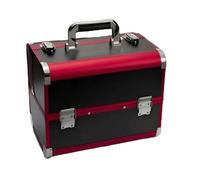Estuche de Maquillaje Profesional Maletín Organizador Caja Cosmética Neceser con Bandejas de Diferentes Profundidades y Compartimento Central Adecuado para Viajes Consultorías Talleres, Rojo Negro