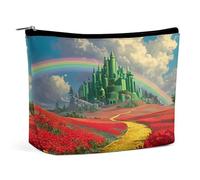 Estuche de maquillaje Rainbow Castle Yellow Brick Road Red Poppies, organizador de artículos de aseo de viaje, neceser de cosméticos para mujer, regalos de cumpleaños para mamá, niñas, mujeres y herma
