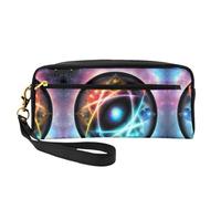 Estuche de maquillaje reutilizable - Organizador de aseo de viaje, maravilloso universo de cuero impreso - Bolsa pequeña para mujer, color negro, talla única, Negro , talla única