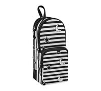 Estuche de nailon con 3 compartimentos, diseño de rayas blancas y negras y estrellas y luna, estuche multifuncional para escuela, escuela, papelería, para hombre, oficina, 1600 ml