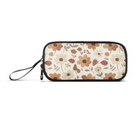 Estuche de nailon con cremallera para lápices de gran capacidad, diseño de flores aplastadas, color marrón