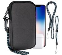 Estuche de Neopreno Universal para Smartphone, Carcasa para móvil Funda Protectora a Prueba de Golpes con Mosquetón y Correa de Cordón Travel Case with Pockets Phone Bag para Samsung,iPhone,Gris,L