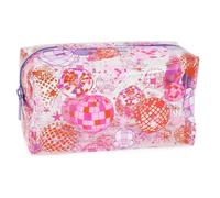 Estuche de papelería de moda para niñas y niños, estuche de maquillaje, bolsa de viaje transparente con corazones y arcoíris, diseño de leopardo, color rosa, rosa, lila, L, Disco