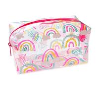 Estuche de papelería de moda para niñas y niños, estuche de maquillaje, bolsa de viaje transparente con corazones y arcoíris, diseño de leopardo, color rosa, rosa, azul, blanco, L, Estuche para