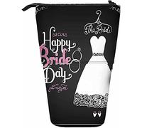 Estuche de papelería telescópico con diseño de vestido de novia, caja de almacenamiento para bolígrafos con cierre de cremallera para mujeres, hombres, niños, niñas, feliz día de la novia, casarse, v