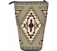 Estuche de papelería telescópico geométrico para bolígrafos, caja de almacenamiento con cierre de cremallera para mujeres, hombres, niños, niñas, tribal, tradicional, cuadrado, diamante, collage, tri