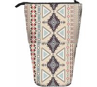 Estuche de papelería telescópico tribal Caja de almacenamiento de bolígrafos con cierre de cremallera para mujeres Hombres Niños Niñas Triángulo étnico Geométrico Tradicional Diamante Rayas Moda Cult